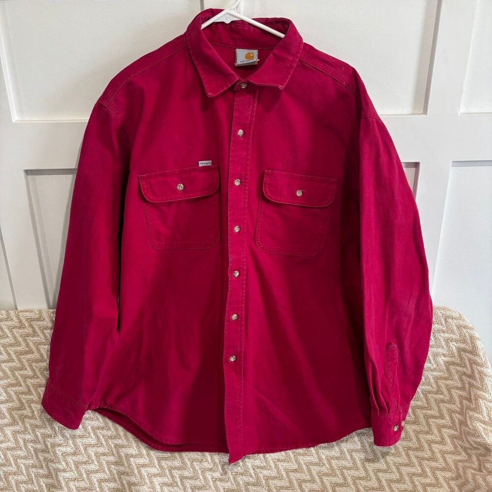 Vintage Carhartt Men's Chamois Cloth Flannel Shirt 90s Union USA Red XL